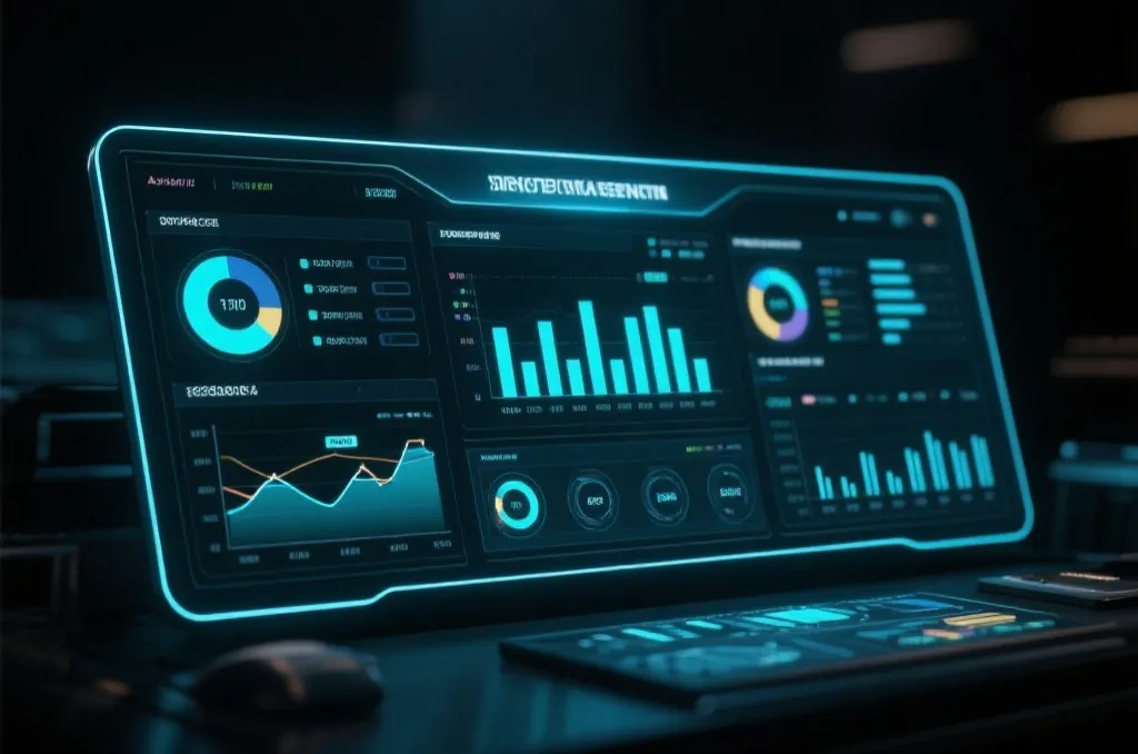 展示互动式数据仪表盘与动态走势分析的科技插图